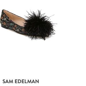 Sam Edelman Black Floral Pom-Pom Flats